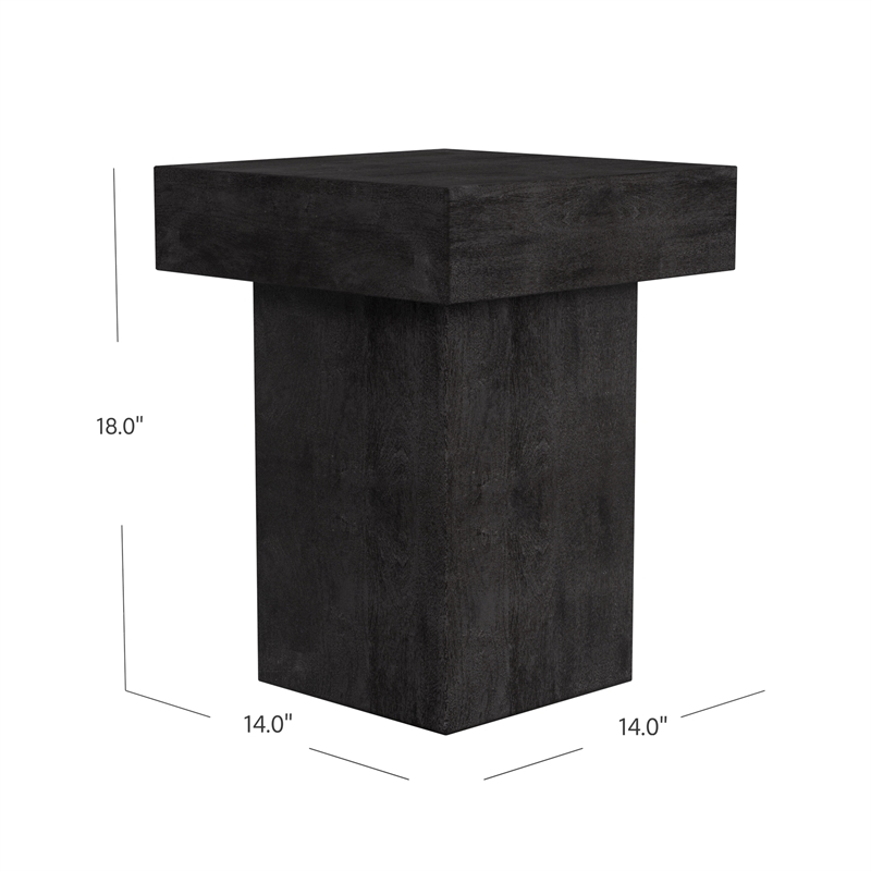 Padula Small Square Table Dusty Black Wood Side Table for Living Room & Bedroom