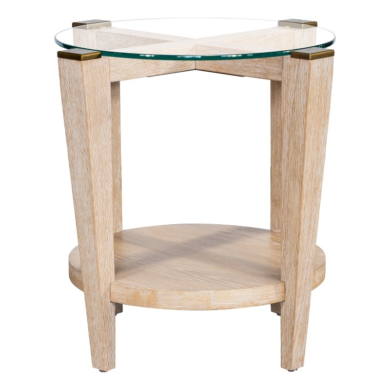 Bleached Oak Round Dunes Wood Table Glass Top Coastal Modern