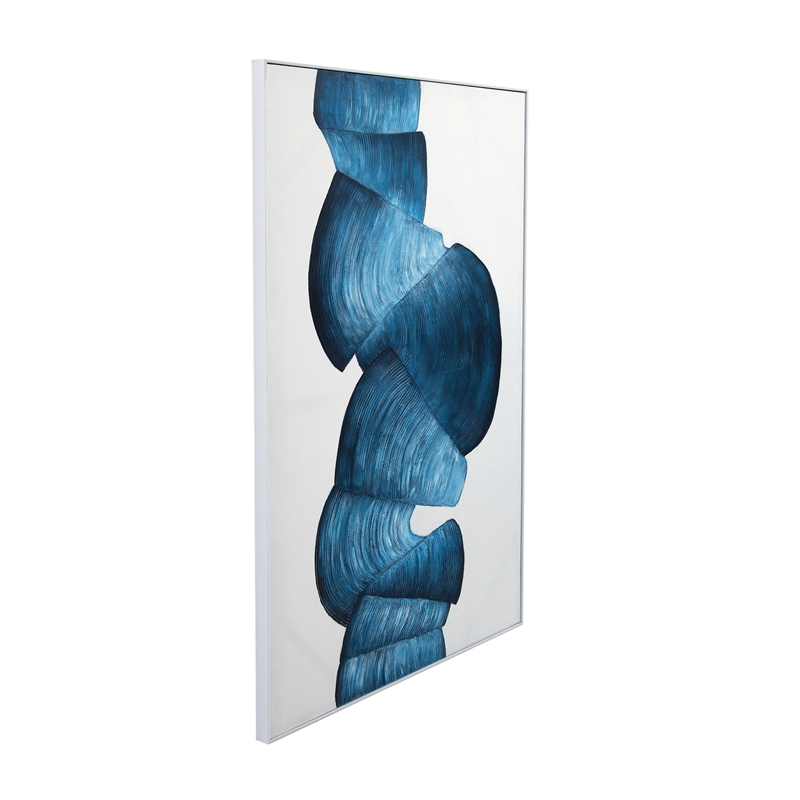 Blue Ribbons Framed Canvas Art Modern Abstract