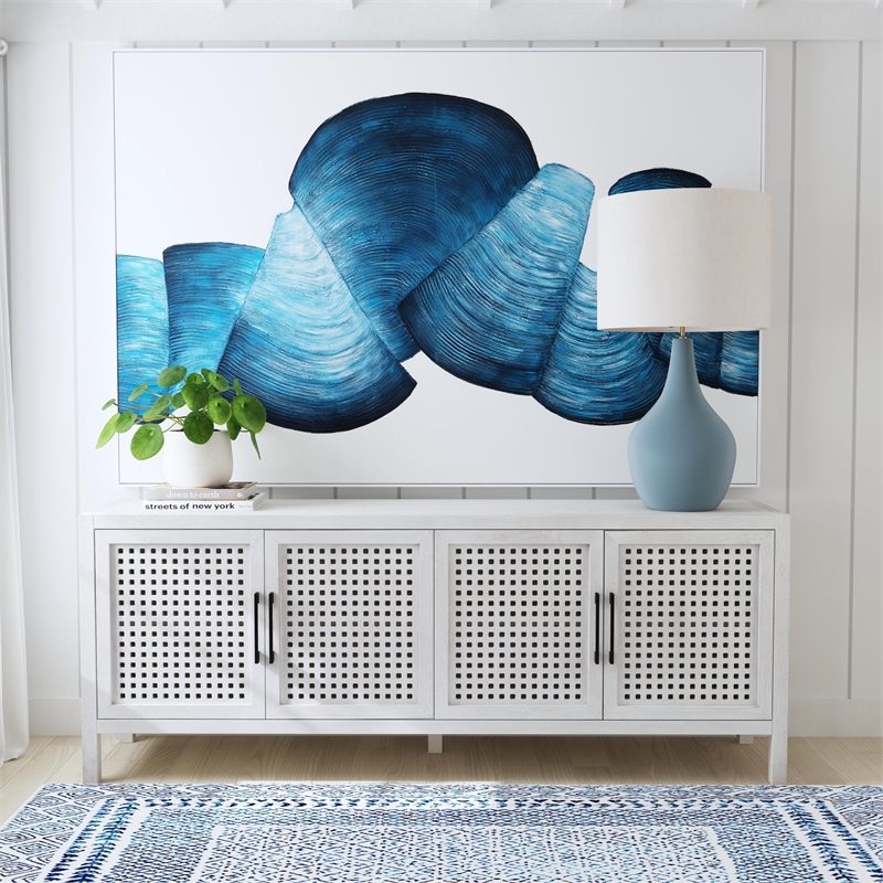 Blue Ribbons Framed Canvas Art Modern Abstract