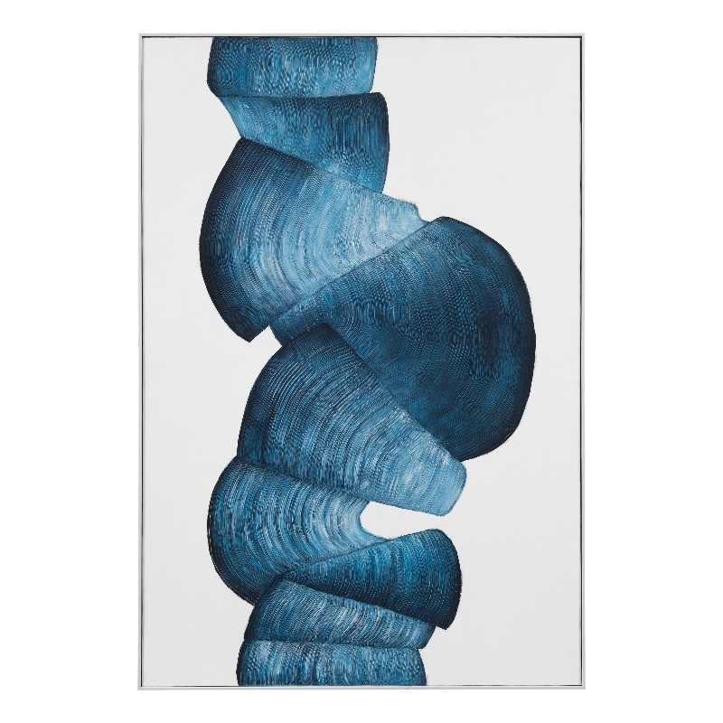 Blue Ribbons Framed Canvas Art Modern Abstract