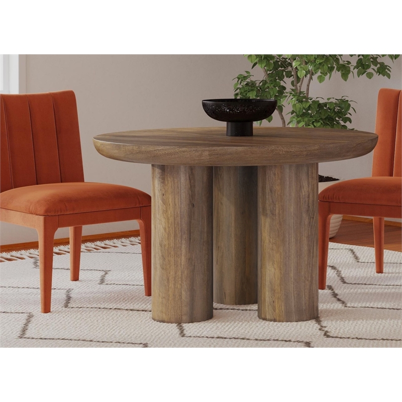 Rich Brown Mango Wood Napa Round Dining Table Rustic Modern