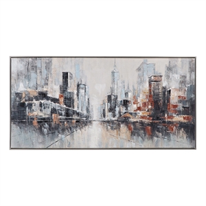 Silver City Scape Canvas Wood Frame Wall Art