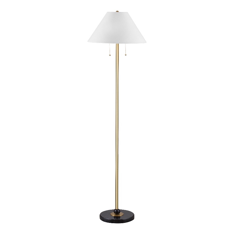 Lenor Black/Brass Marble Floor Lamp Fabric Shade