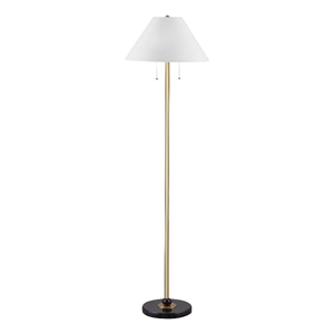 Lenor Black/Brass Marble Floor Lamp Fabric Shade