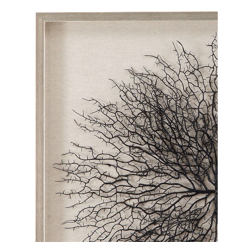 Black Sea Fan Silver Resin Frame Shadow Box Wall Art