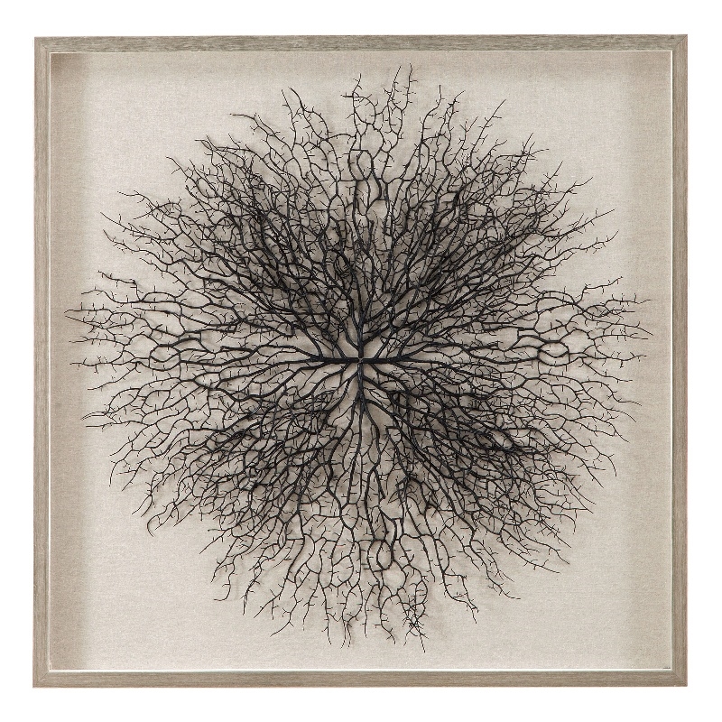 Black Sea Fan Silver Resin Frame Shadow Box Wall Art