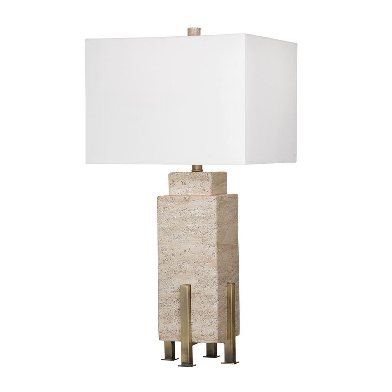 Beige Travertine Iris Table Stone Lamp 3 Way Knob Modern