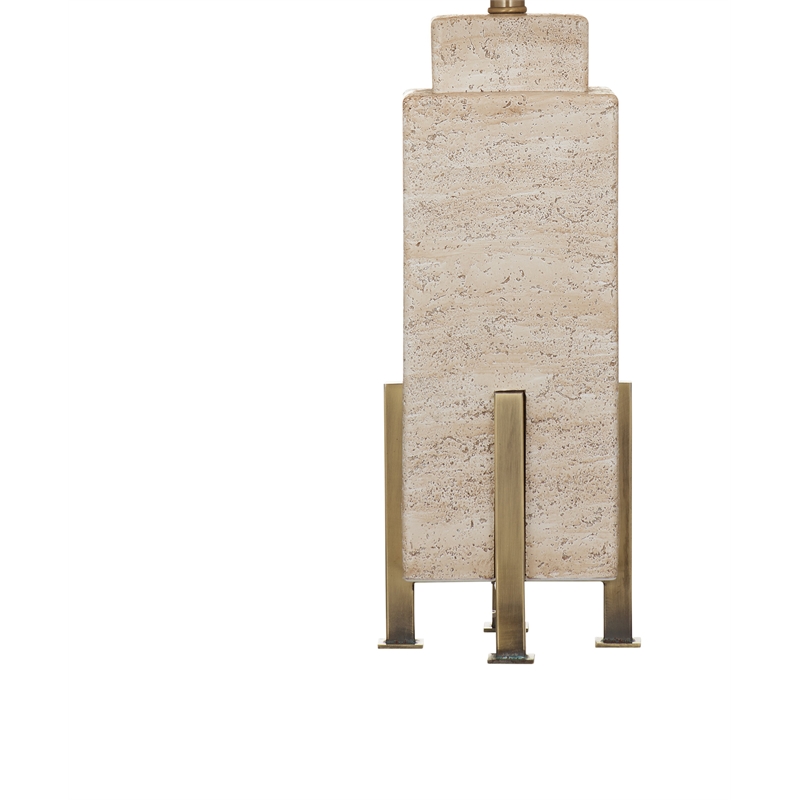 Beige Travertine Iris Table Stone Lamp 3 Way Knob Modern