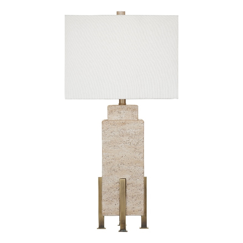 Beige Travertine Iris Table Stone Lamp 3 Way Knob Modern