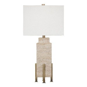 Beige Travertine Iris Table Stone Lamp 3 Way Knob Modern