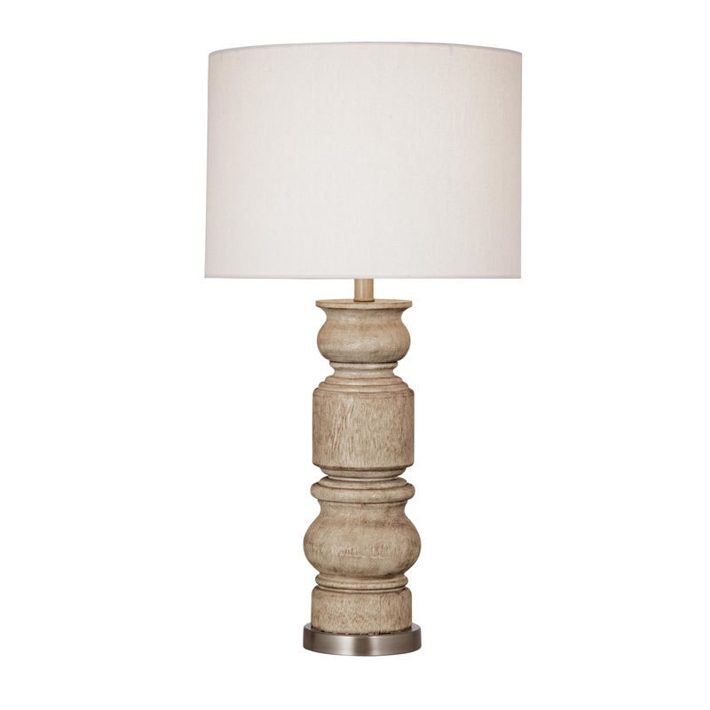 Light Brown Helford Carved Wood Table Lamp Modern