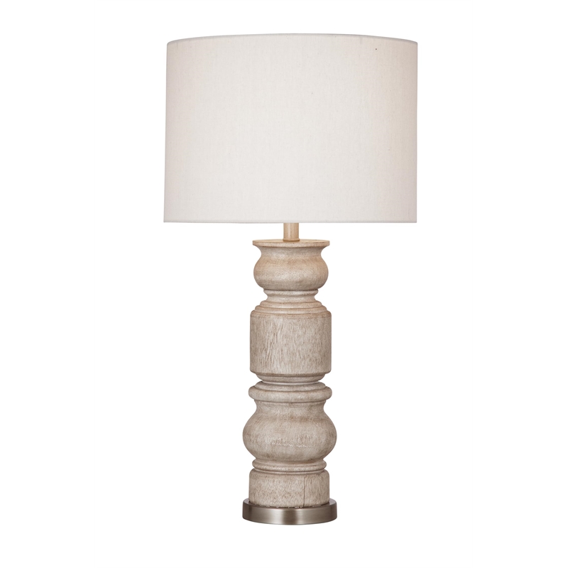 Light Brown Helford Carved Wood Table Lamp Modern