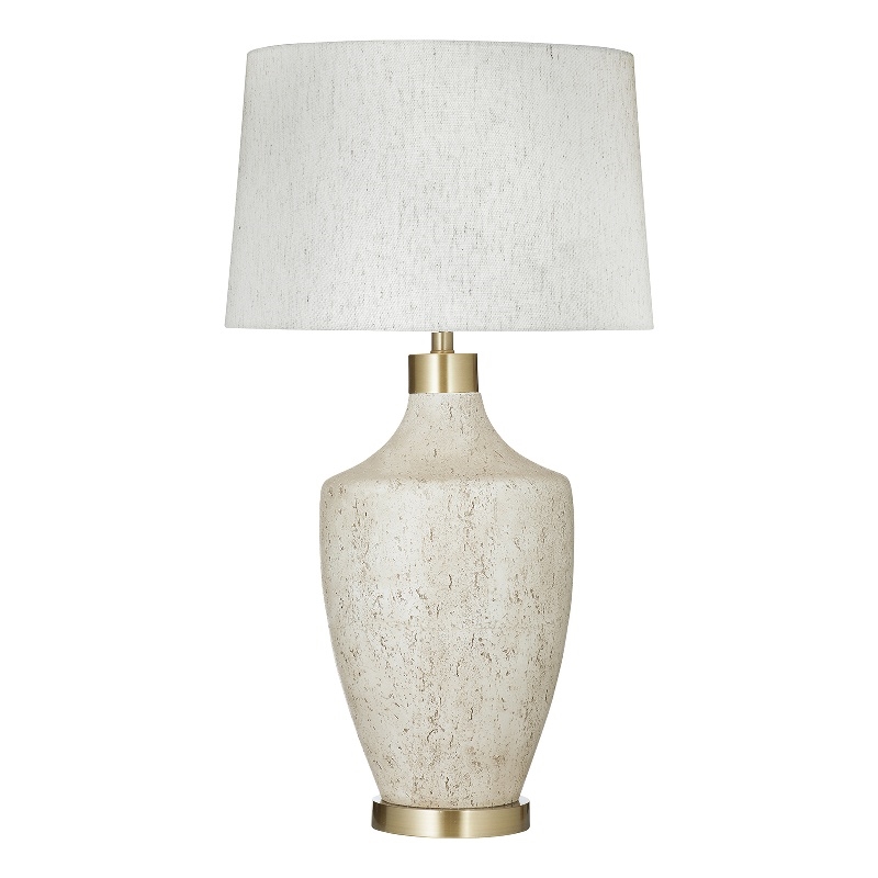 Textured Cream Neecole Stone Table Lamp Brass Accent Modern