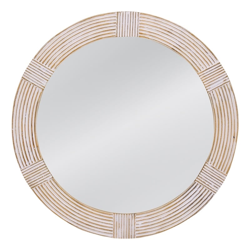 Brockton White Wash Wood Round Wall Mirror Carved Frame