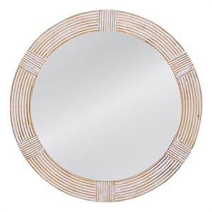 Brockton White Wash Wood Round Wall Mirror Carved Frame
