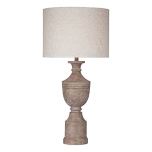 Banff Brown Resin Table Lamp Linen Drum Shade French Country