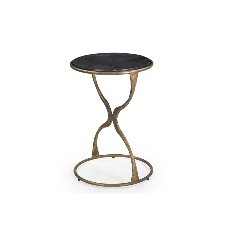 Hourglass Gold Iron Black Marble Accent Table