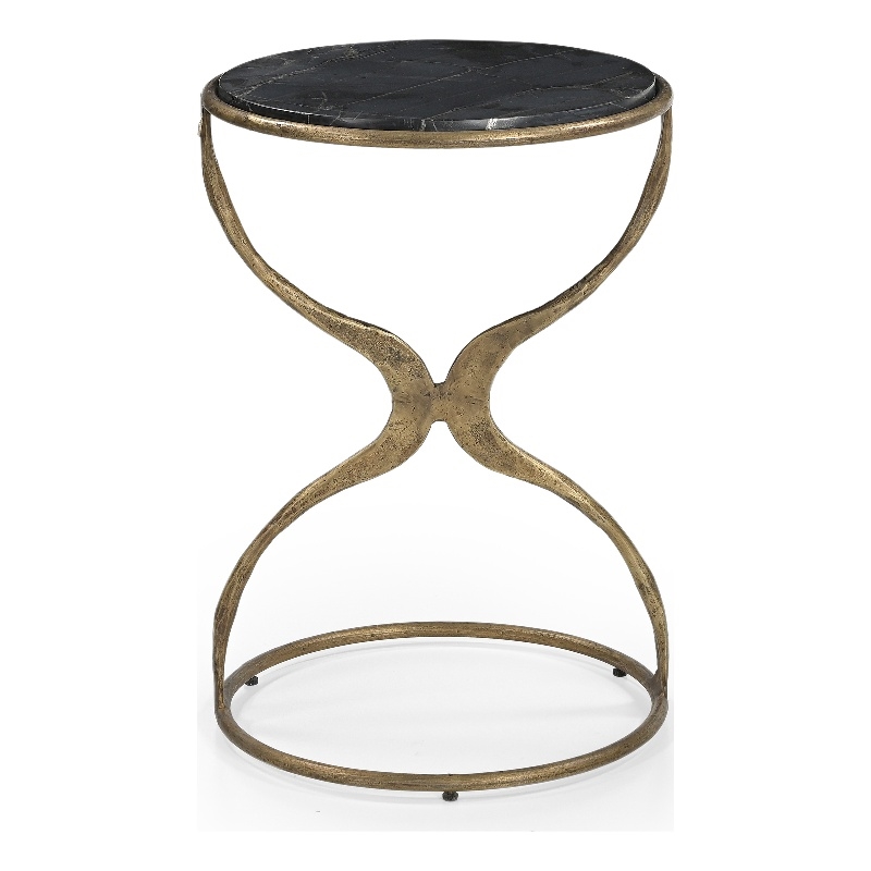 Hourglass Gold Iron Black Marble Accent Table