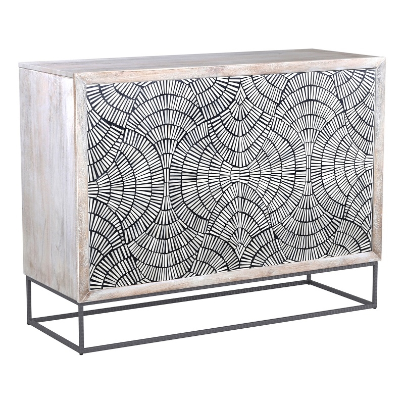 Magnolia Gray Wash Mango Wood Bone Resin Bar Cabinet