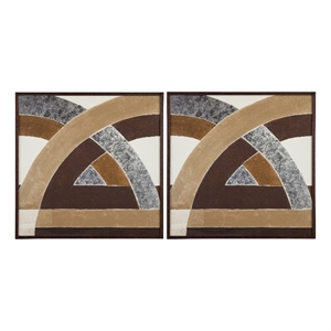 Neutral Geometry Wood Framed Print Set of 2 - Brown/Multi