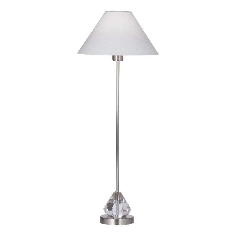 Milford Brushed Steel Silver Crystal Table Lamp White Shade