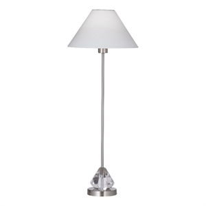 Milford Brushed Steel Silver Crystal Table Lamp White Shade