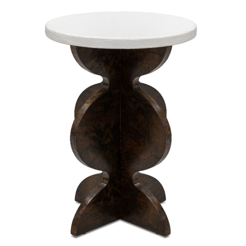 Paloma White Plaster Wood Accent Table Carved Base