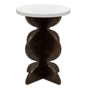 Paloma White Plaster Wood Accent Table Carved Base