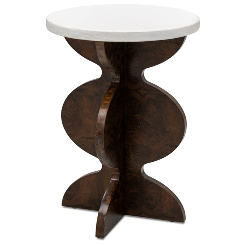 Paloma White Plaster Wood Accent Table Carved Base