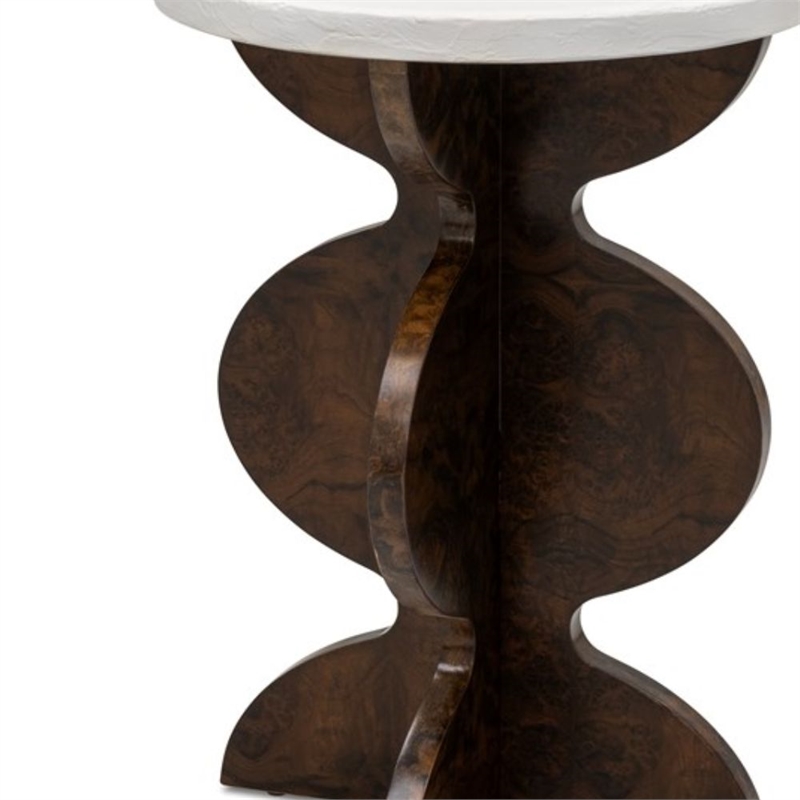 Paloma White Plaster Wood Accent Table Carved Base