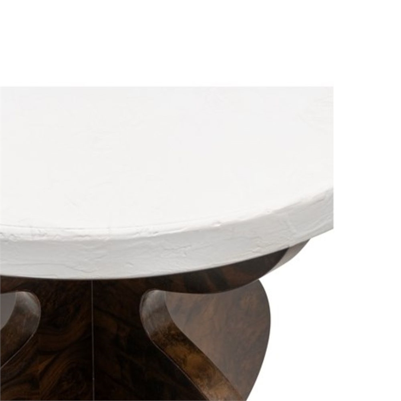 Paloma White Plaster Wood Accent Table Carved Base