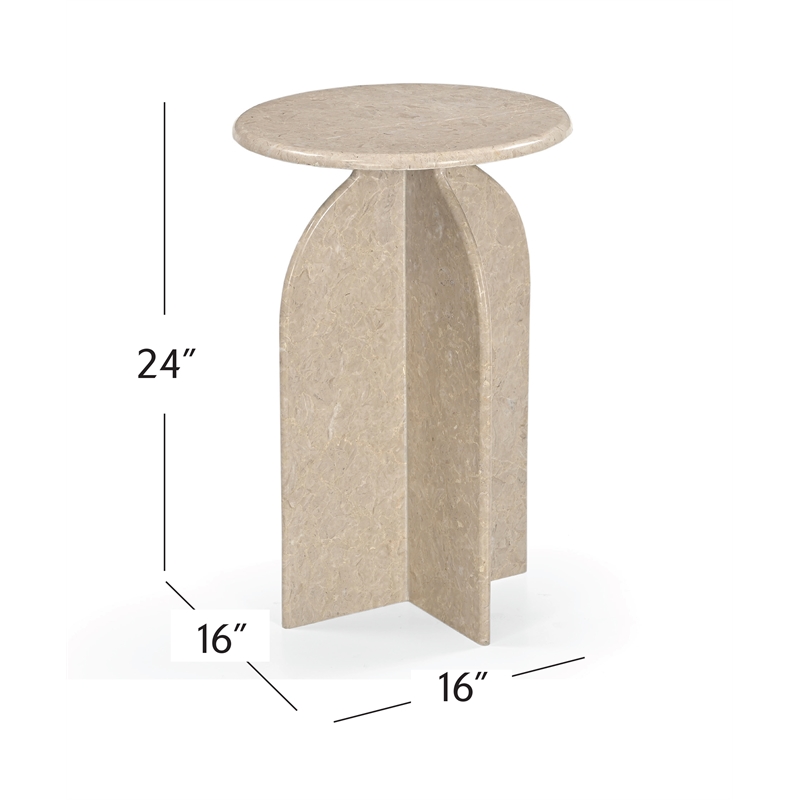 Abbey Feather Beige Marble Accent Table Modern