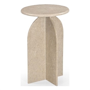 Abbey Feather Beige Marble Accent Table Modern