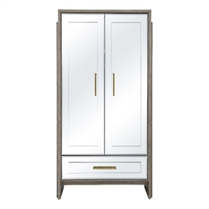 Lansing Cerused Grey Oak Tall Bar Cabinet Mirrored Wood Gold