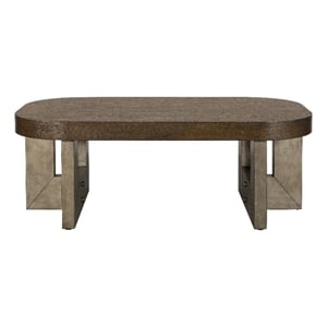 Brown Wood Cerused Oak Accent Coffee Table Thick Top