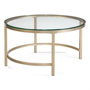 Anderson Round Glass Coffee Table Antique Gold Metal Base
