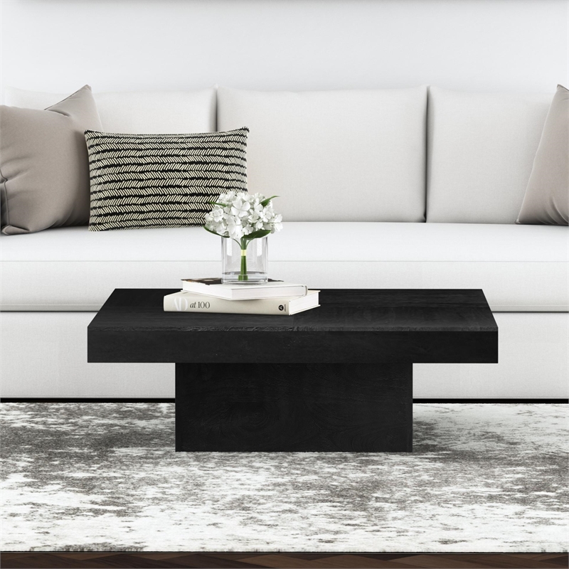 Padula Matte Black Mango Wood Coffee Table Modern Minimalist