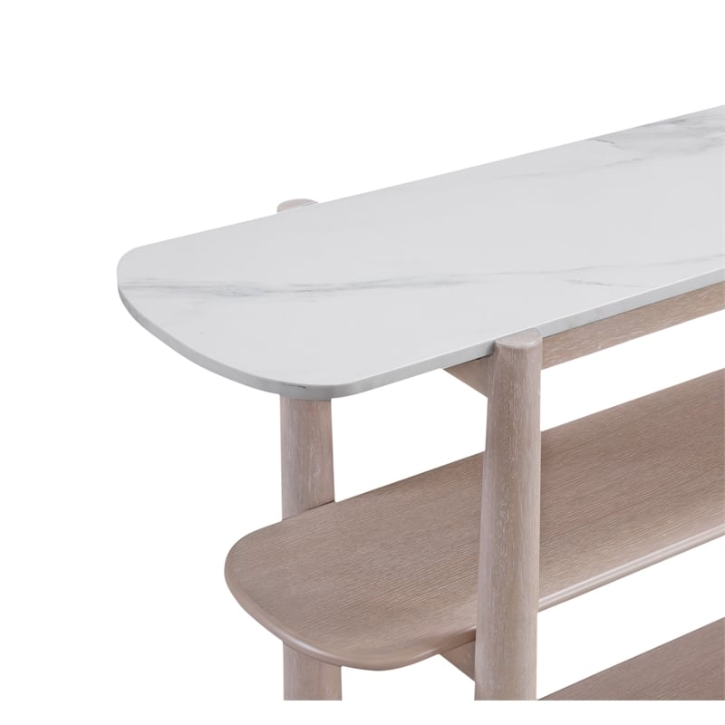 Horizons White Marble White Oak Console Table with Shelves