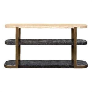 Avalon Travertine Brown Wood Oak Console Table Mixed Material