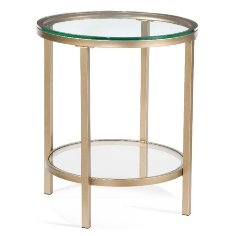 Anderson Round Glass End Table Antique Gold Metal