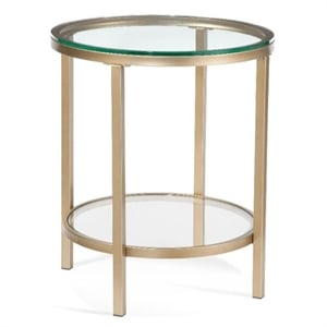 Anderson Round Glass End Table Antique Gold Metal