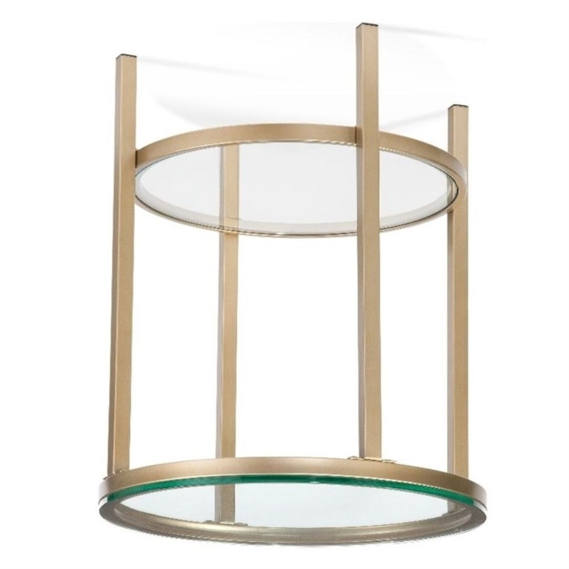 Anderson Round Glass End Table Antique Gold Metal