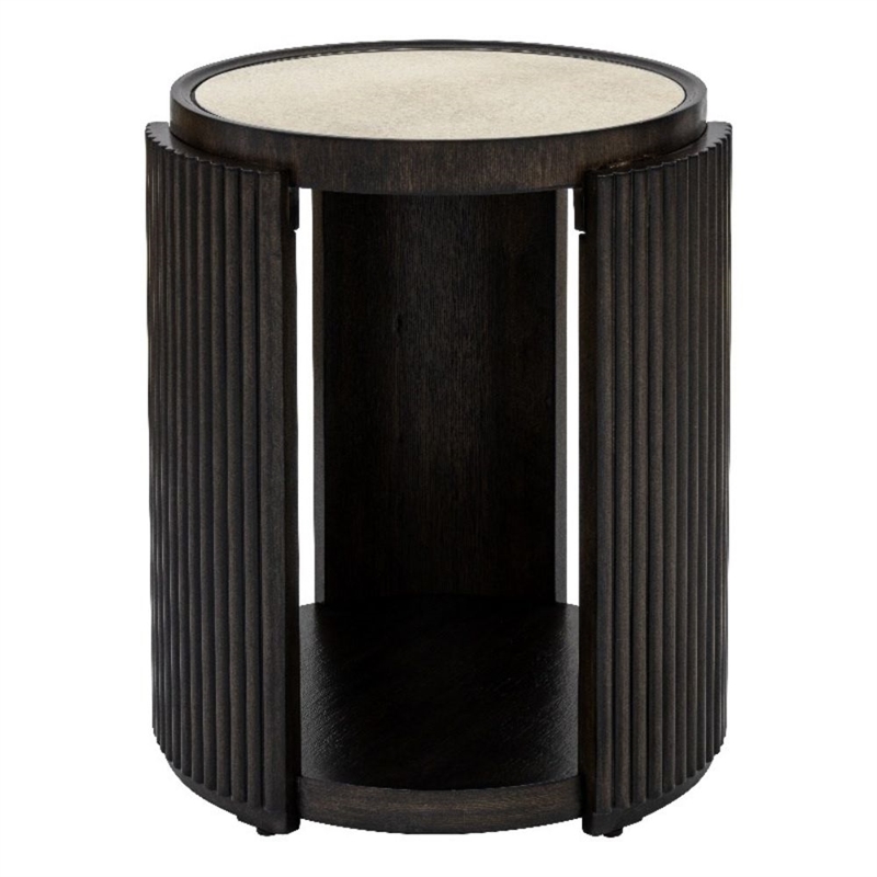 Rivera Charcoal Oak Round Wood End Table with Mirror Top