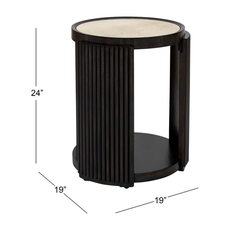 Rivera Charcoal Oak Round Wood End Table with Mirror Top