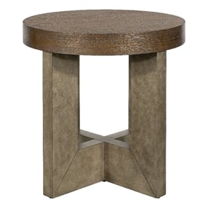 Nova Brown Wood Cerused Oak Accent End Table Thick Top