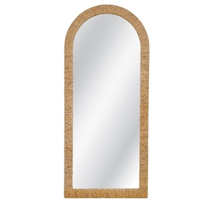 Jaleene Arched Brown Wood  Frame Floor Mirror Coastal Boho