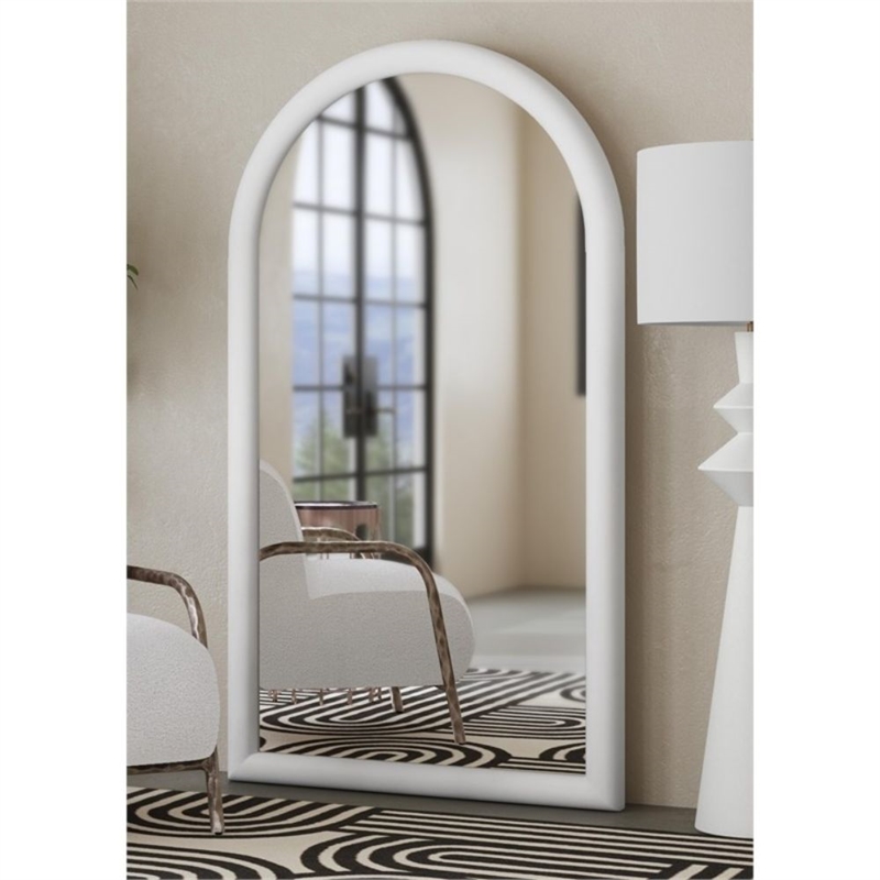 Vega Arched Matte White Wood Floor Mirror Modern Minimalist