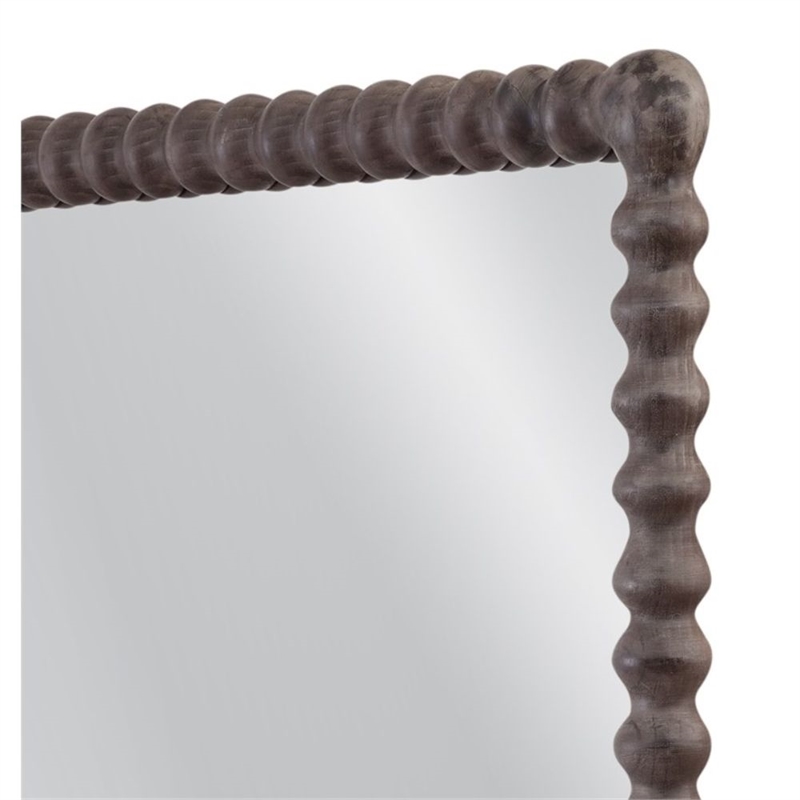 Vallente Brown Wood Carved Rectangular Floor Mirror