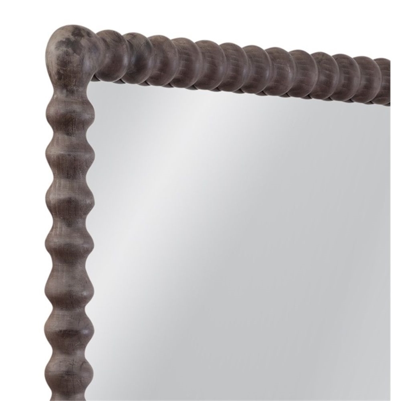 Vallente Brown Wood Carved Rectangular Floor Mirror